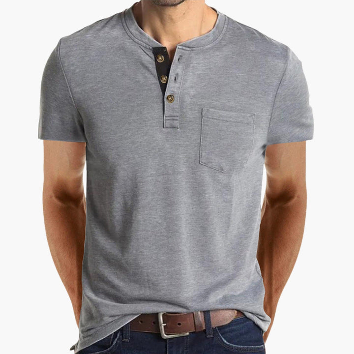 Męski T-Shirt Henley | Krótki Rękaw i Kieszonka na Piersi | Casualowy Styl na Co Dzień