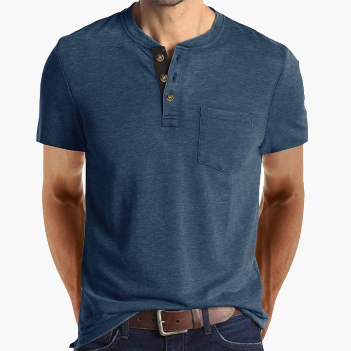 Męski T-Shirt Henley | Krótki Rękaw i Kieszonka na Piersi | Casualowy Styl na Co Dzień