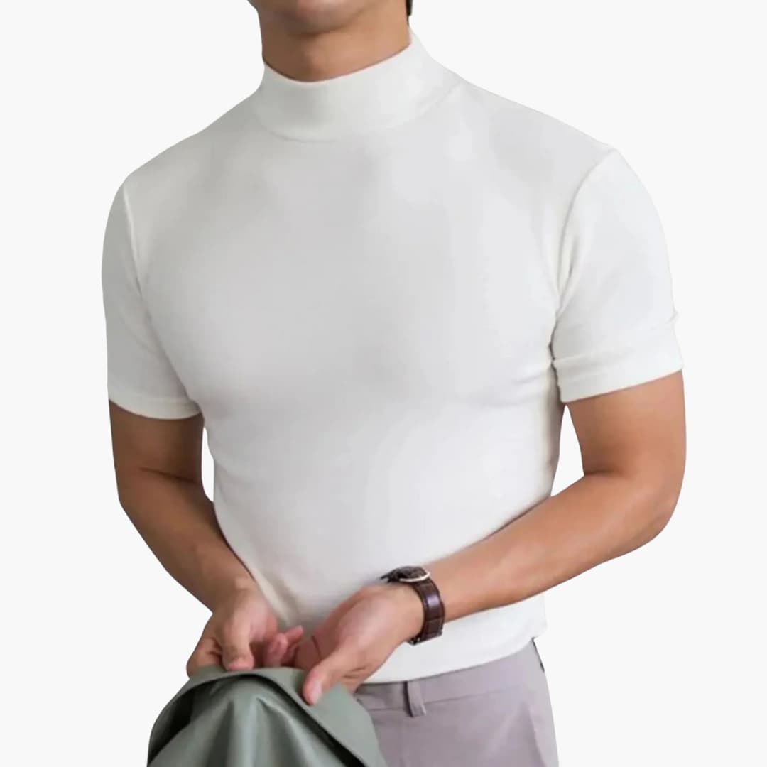 Męski T Shirt Slim Fit z Półgolfem i Krótkim Rękawem | Minimalistyczny