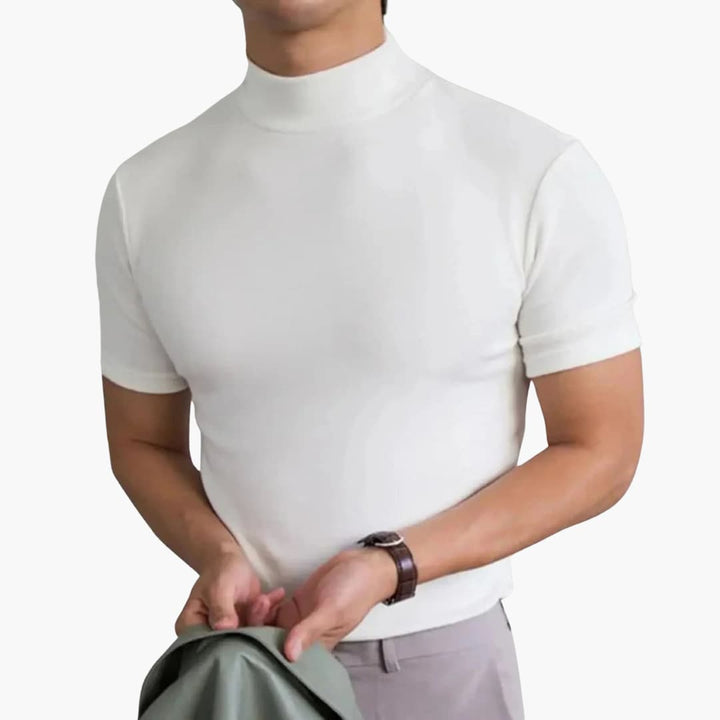 Męski T Shirt Slim Fit z Półgolfem i Krótkim Rękawem | Minimalistyczny