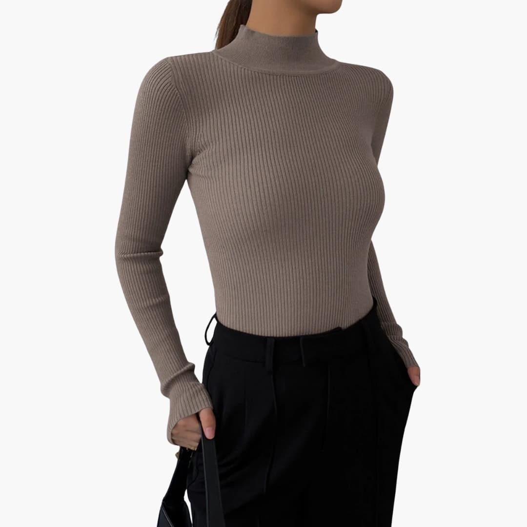 Women's Long Sleeve Sweater with Turtleneck | Ribbed