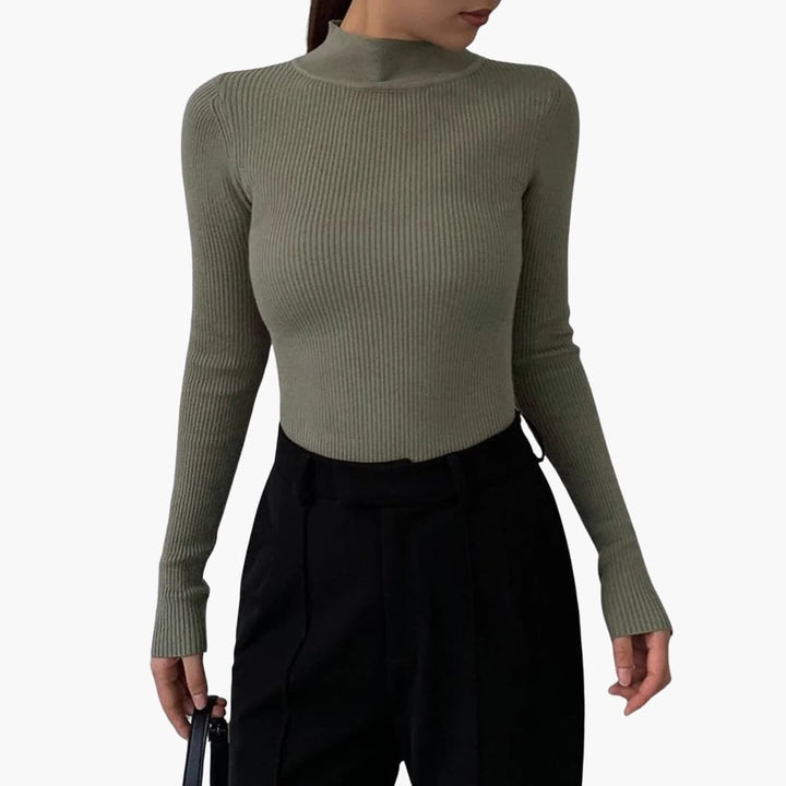 Women's Long Sleeve Sweater with Turtleneck | Ribbed