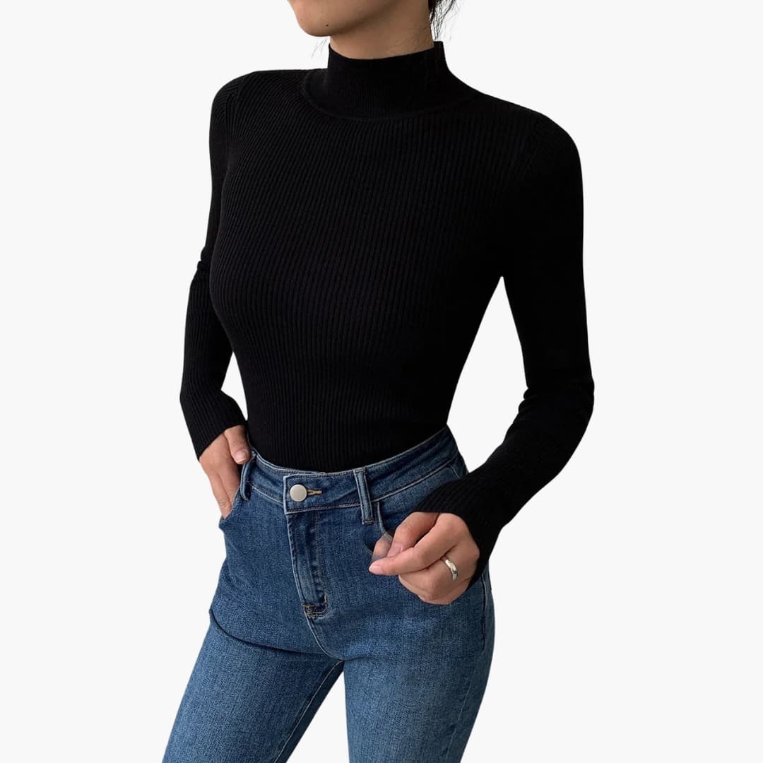 Women's Long Sleeve Sweater with Turtleneck | Ribbed