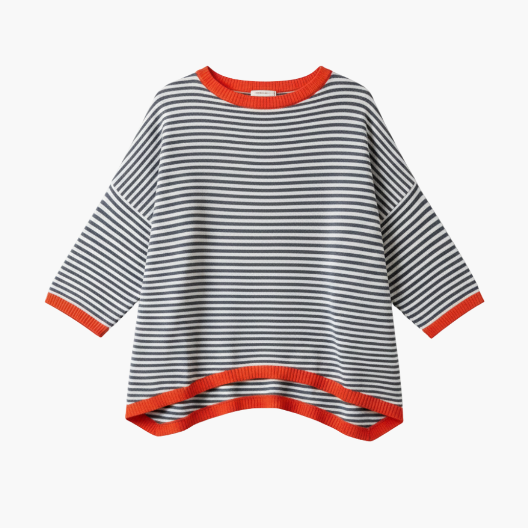 Damski Top w Paski z Długim Rękawem i Kontrastowym Wykończeniem | Casualowy Krój