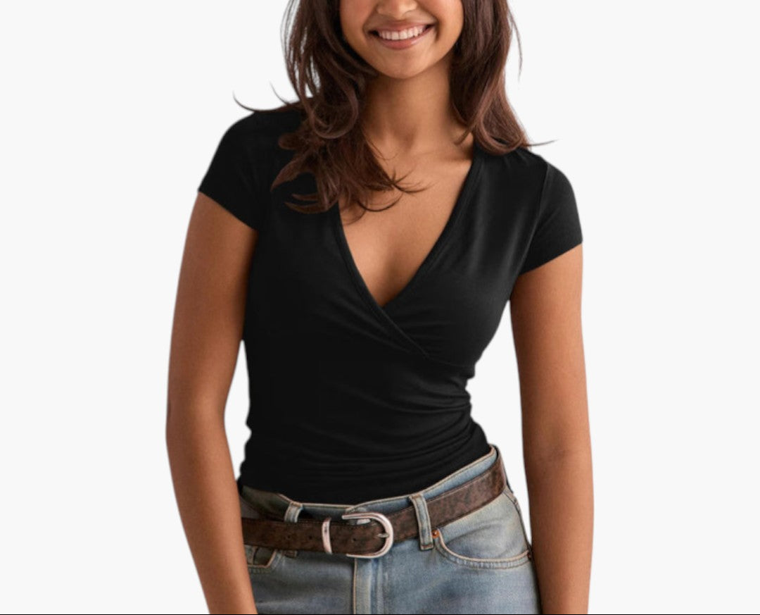 Women's T-Shirt | Fitted Cut | V-Neck with Overlap | Casual Elegance