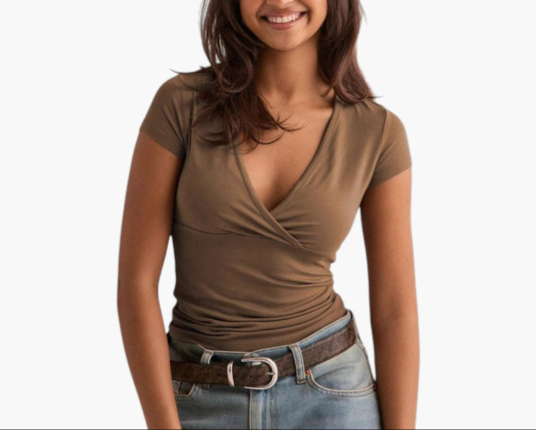Women's T-Shirt | Fitted Cut | V-Neck with Overlap | Casual Elegance
