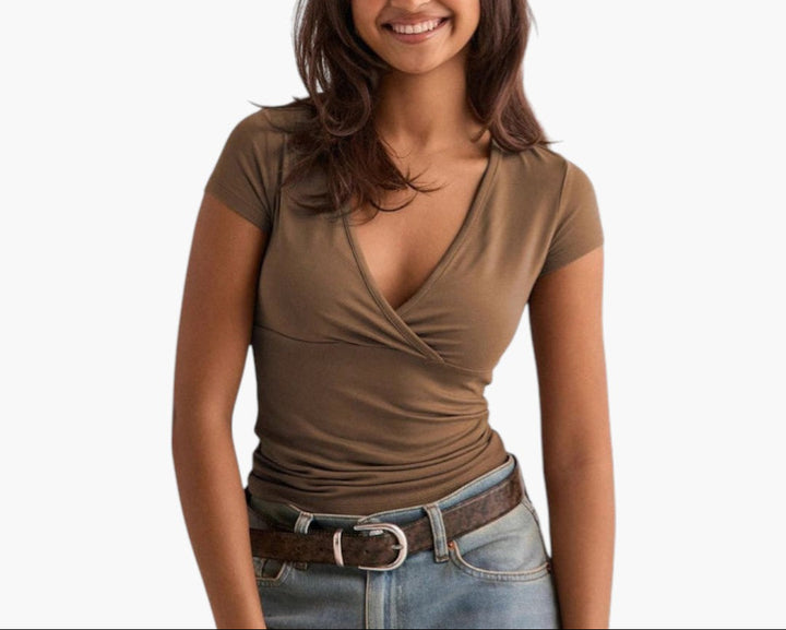 Women's T-Shirt | Fitted Cut | V-Neck with Overlap | Casual Elegance