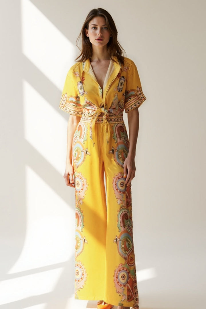 Women's Jumpsuit | Loose Fit Jumpsuit with Wide Legs | Front Tie | Elegant Modern Style