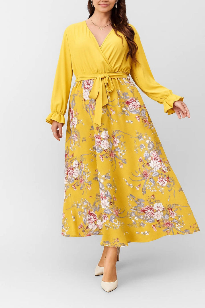 Women's Floral Dress | Flowing Midi Dress with Belt | Regular Fit | Romantic Feminine Style
