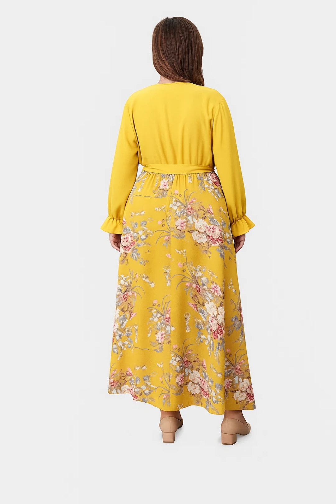Women's Floral Dress | Flowing Midi Dress with Belt | Regular Fit | Romantic Feminine Style