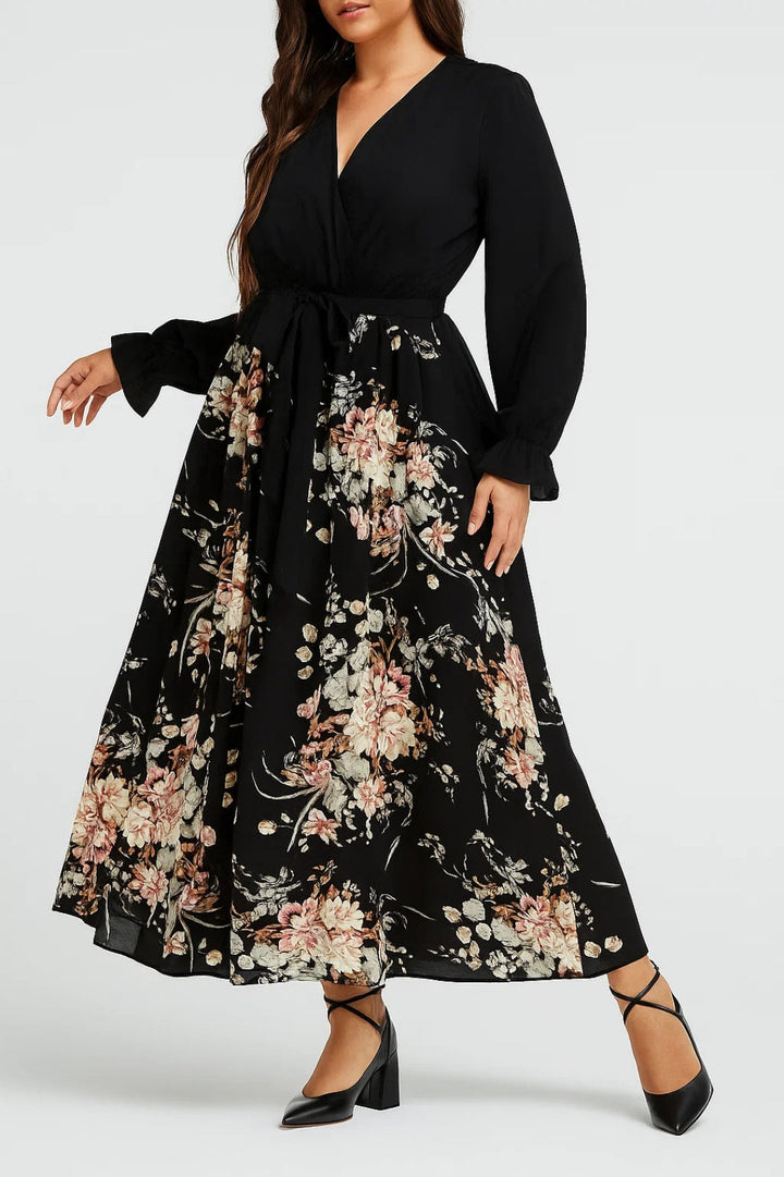 Women's Floral Dress | Flowing Midi Dress with Belt | Regular Fit | Romantic Feminine Style