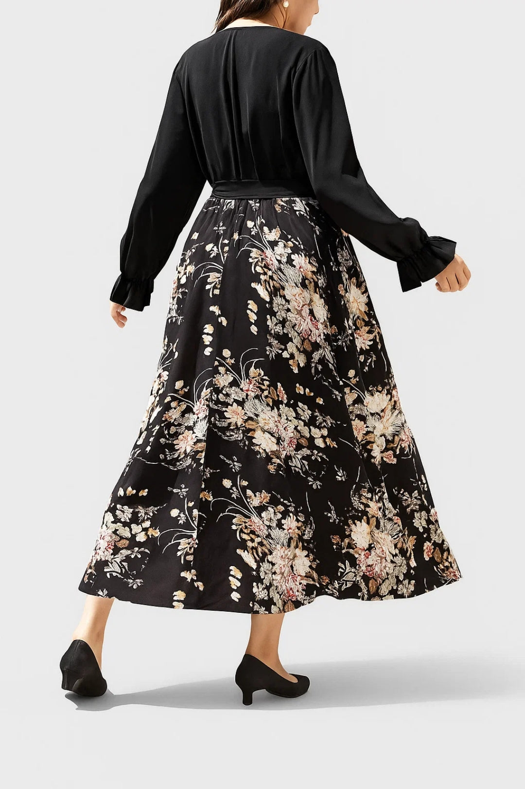 Women's Floral Dress | Flowing Midi Dress with Belt | Regular Fit | Romantic Feminine Style