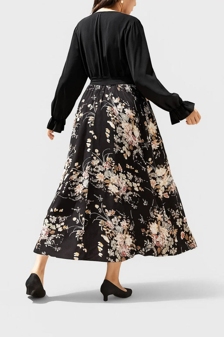 Women's Floral Dress | Flowing Midi Dress with Belt | Regular Fit | Romantic Feminine Style