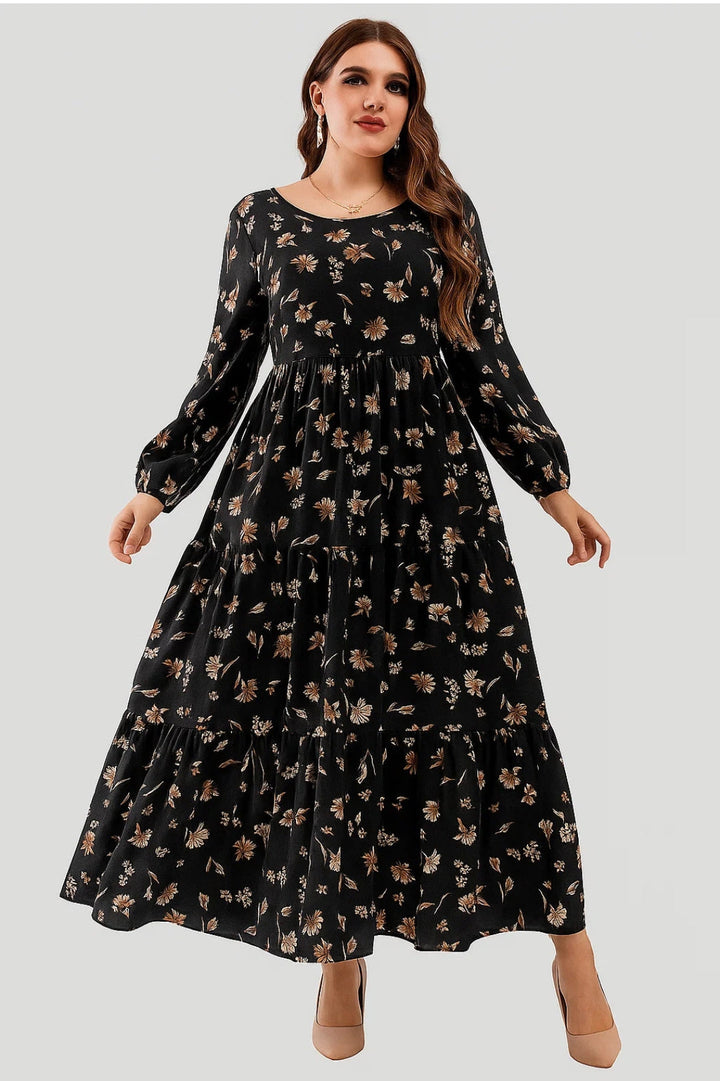 Women's Floral Dress | Flowing Midi Dress with Layered Design | Regular Fit | Timeless Feminine Style