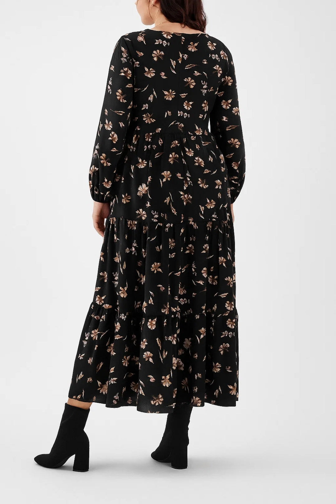 Women's Floral Dress | Flowing Midi Dress with Layered Design | Regular Fit | Timeless Feminine Style