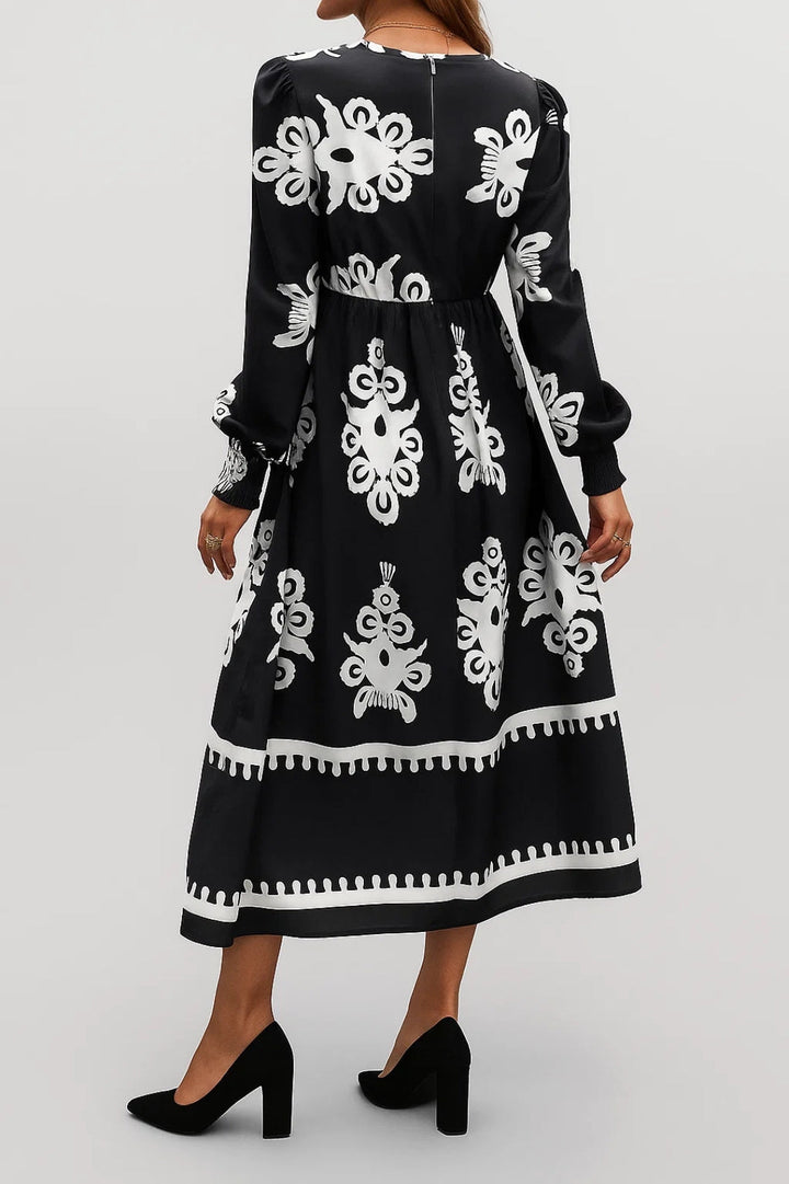 Women's Dress with Decorative Pattern | Flowing Maxi Dress | Regular Fit | Feminine Casual Chic Style