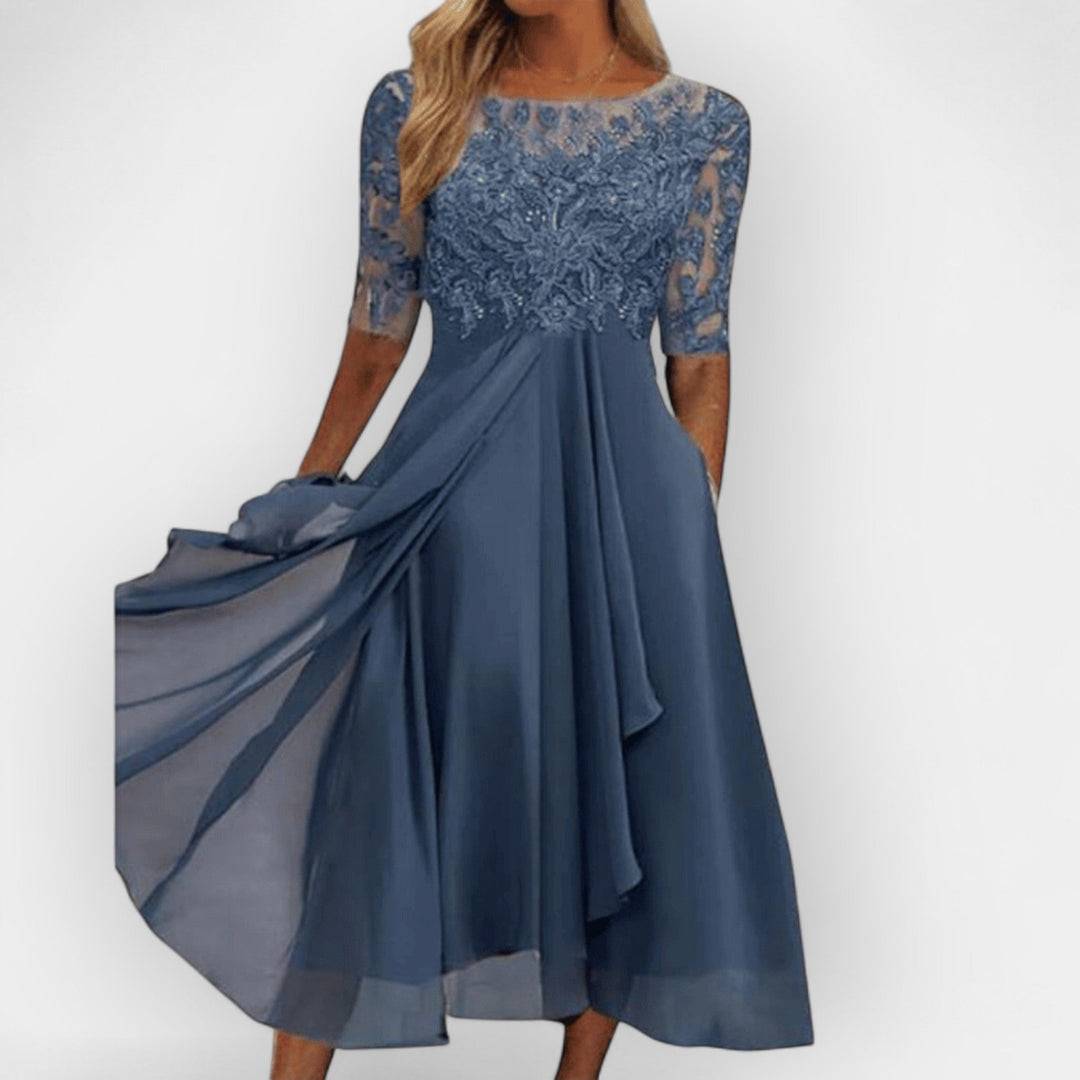 Zofia | Women's Midi Dress with Lace Trim and Flared Silhouette