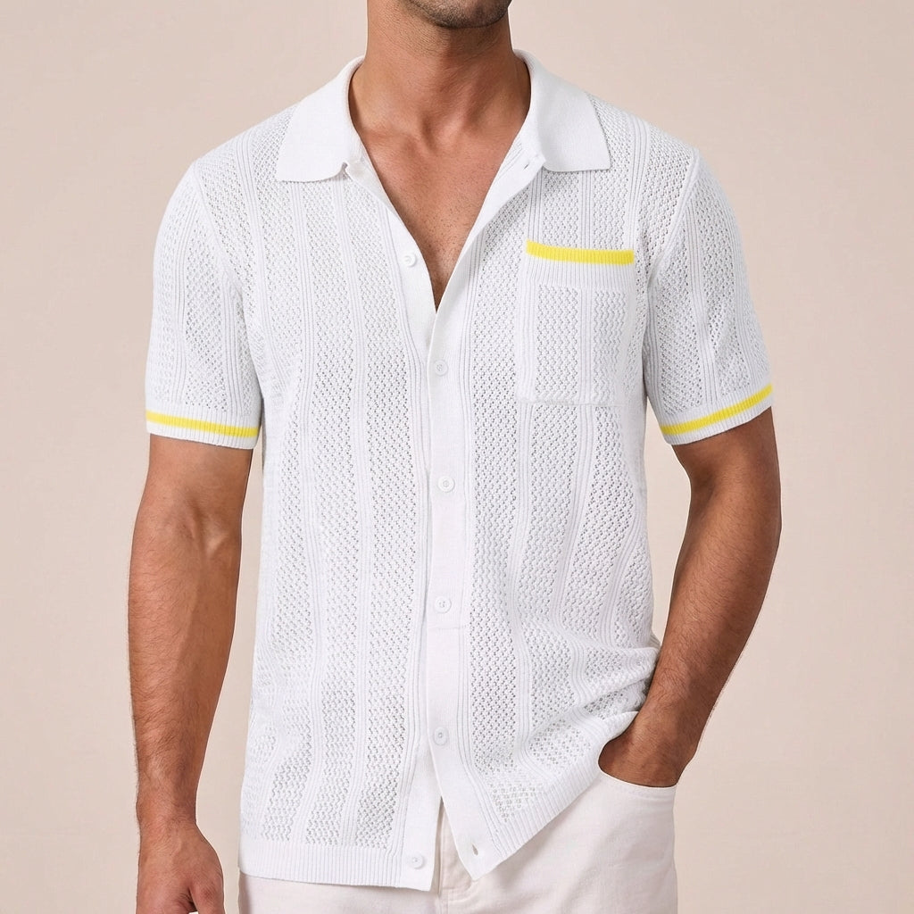 Leander | Men's Regular-Fit Polo Shirt with Striped Trim and Buttons