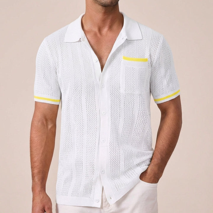 Leander | Men's Regular-Fit Polo Shirt with Striped Trim and Buttons