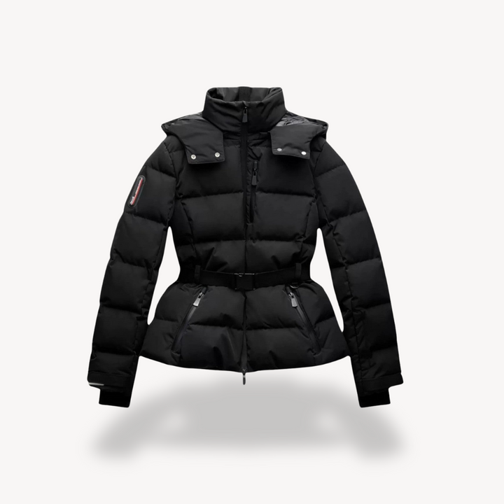 Women's Down Jacket with Hood and Waist Belt | Winter Cut