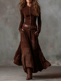 Marianna | Sukienka maxi patchwork z paskiem i guzikami