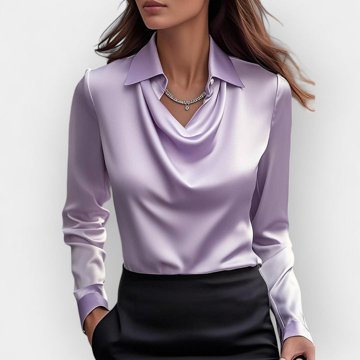 Celestine | Damska Bluzka o Regularnym Kroju w Stylu Satynowym z Dekoltem Wodą