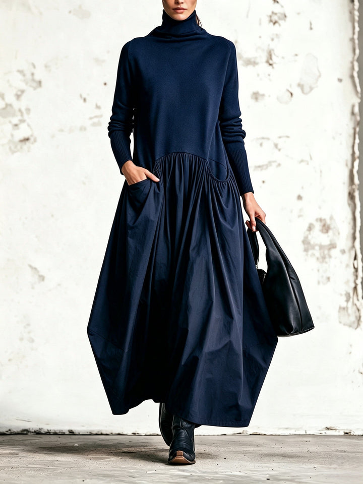 Kobieta w długiej sukience maxi oversize z kieszeniami