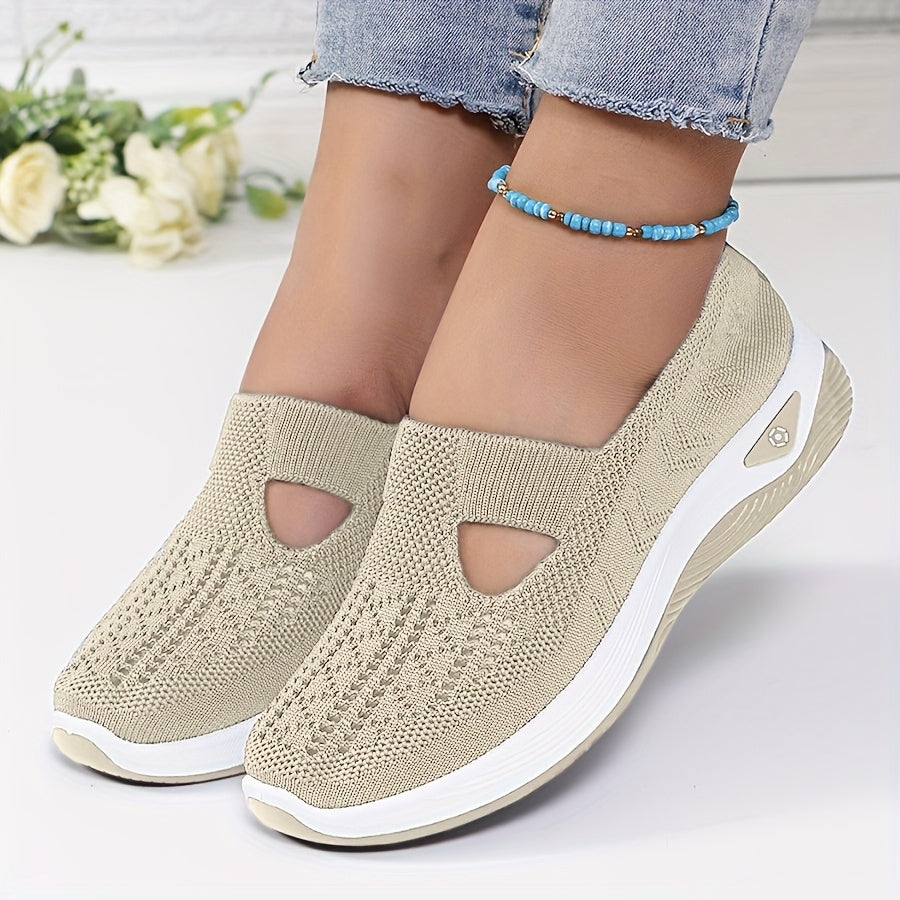 Damskie Dzianinowe Sneakersy Wsuwane z Wycięciem | Krój do Chodzenia