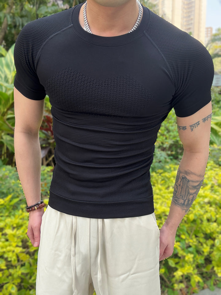 Męska Koszulka Treningowa Siłownia Bieganie Activewear Krótki Rękaw T-Shirt | Obcisły Krój