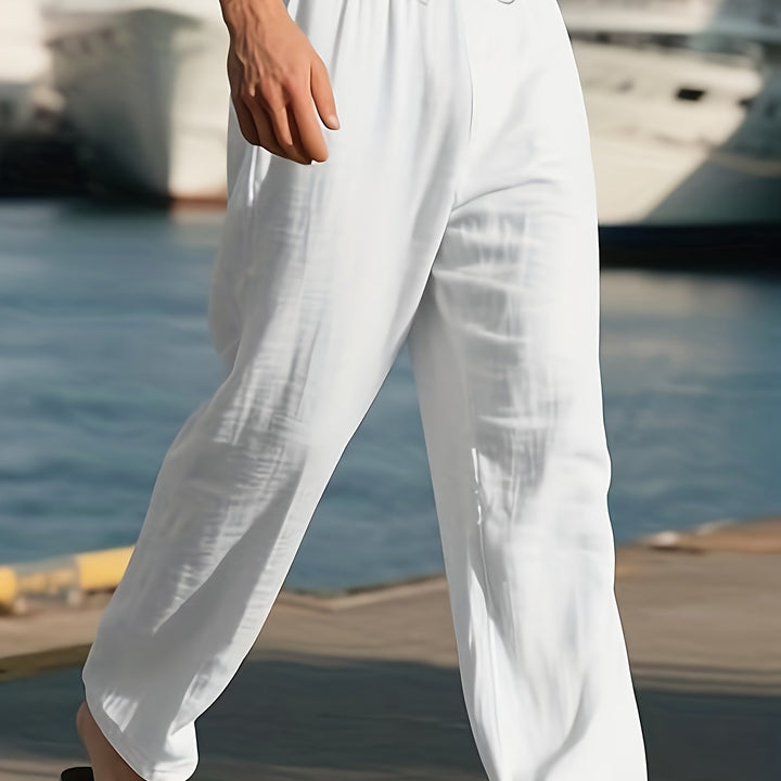 Men's Straight Leg Pants with Drawstring Waist | Solid Color