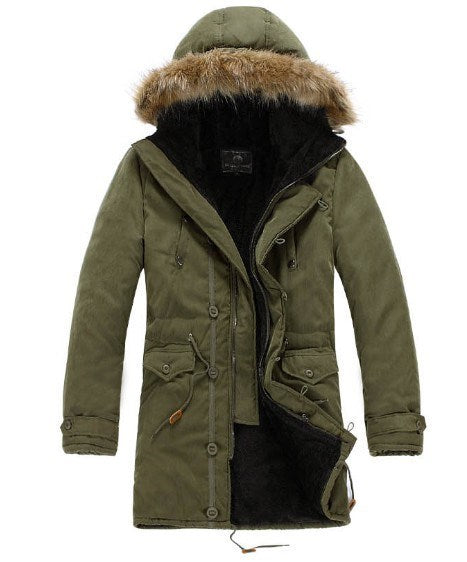 Męska kurtka zimowa parka z kapturem w kolorze khaki