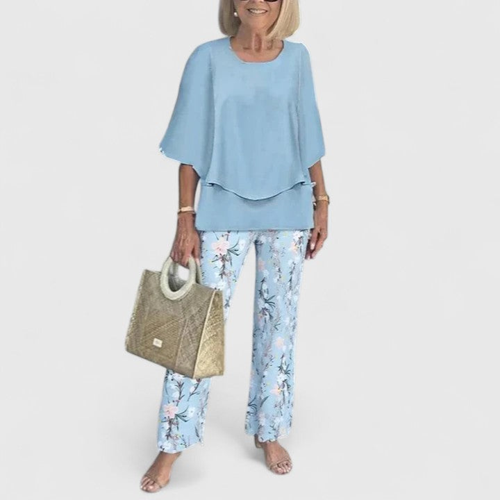 Mirella | Women's Loose-Fit Two-Piece Set with Blouse and Patterned Trousers