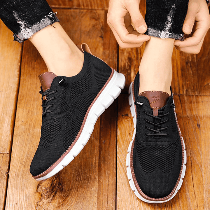 Men's Knit Sneakers Elastic Sole Lace-Up Closure | Casual Footwear