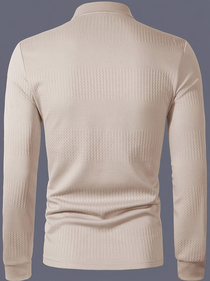 Men's Polo Shirt | Long Sleeve Polo Regular Fit | Textured Pattern | Casual Smart Style