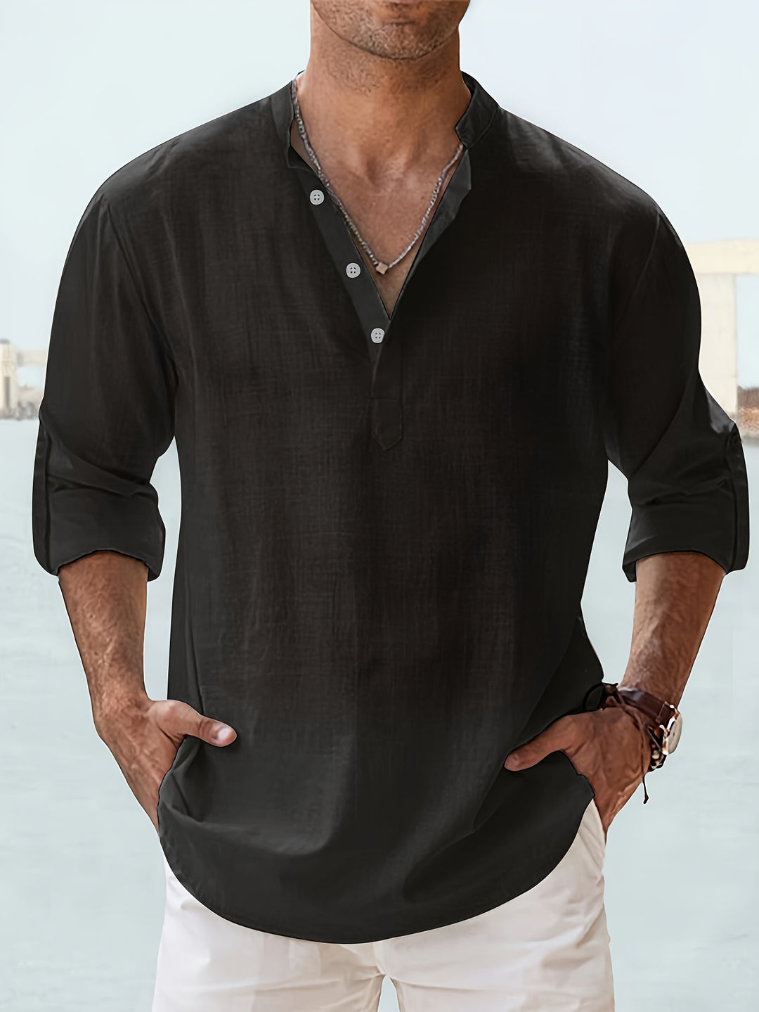 Men's Shirt | Regular Fit Long Sleeve Shirt | Half Placket with Buttons | Casual Summer Style