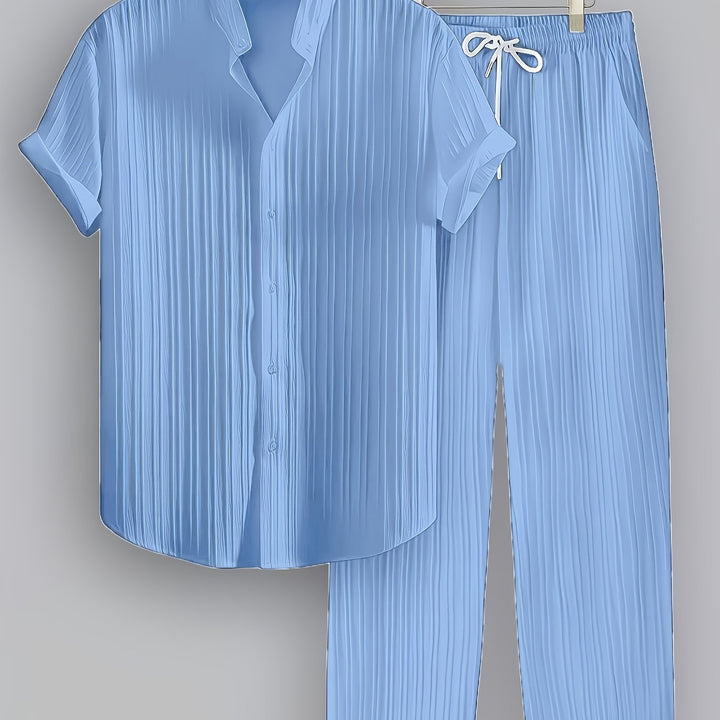 Men's Two-Piece Set | Shirt with Collar and Straight-Leg Pants | Fitted Outfit | Casual Everyday Style