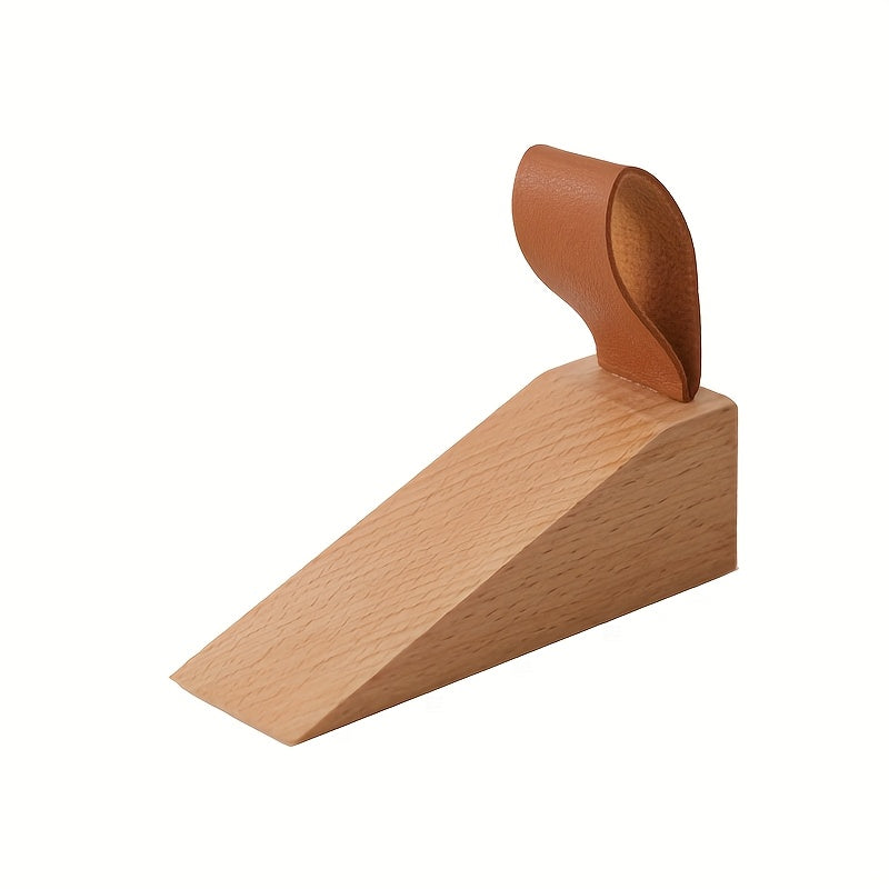 Wooden Door Stopper | Wedge Stopper with Eco-Leather Strap | Non-Slip
