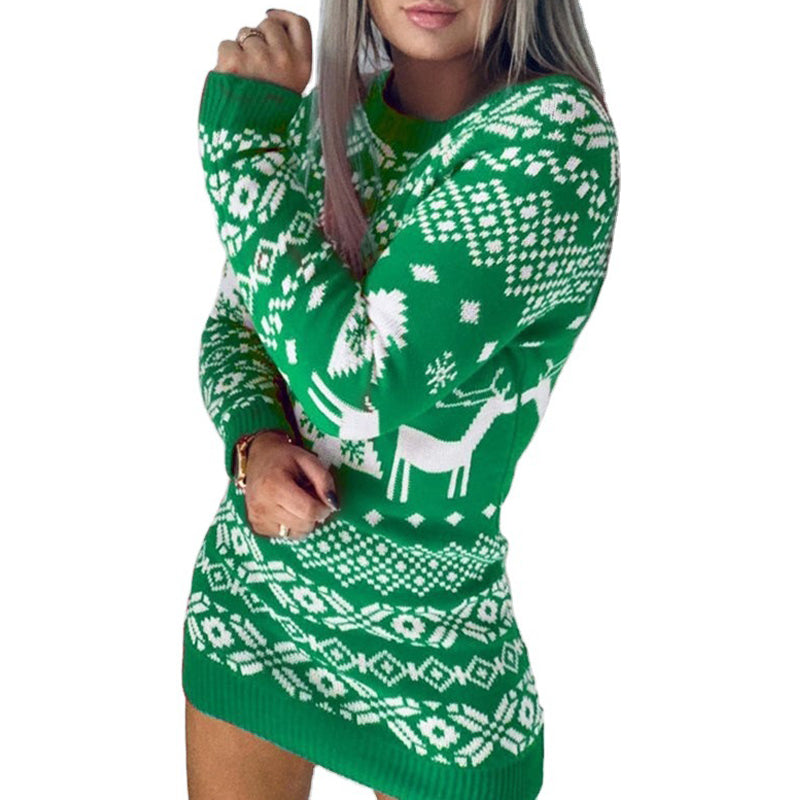 Damski sweter świąteczny z reniferem i płatkami śniegu