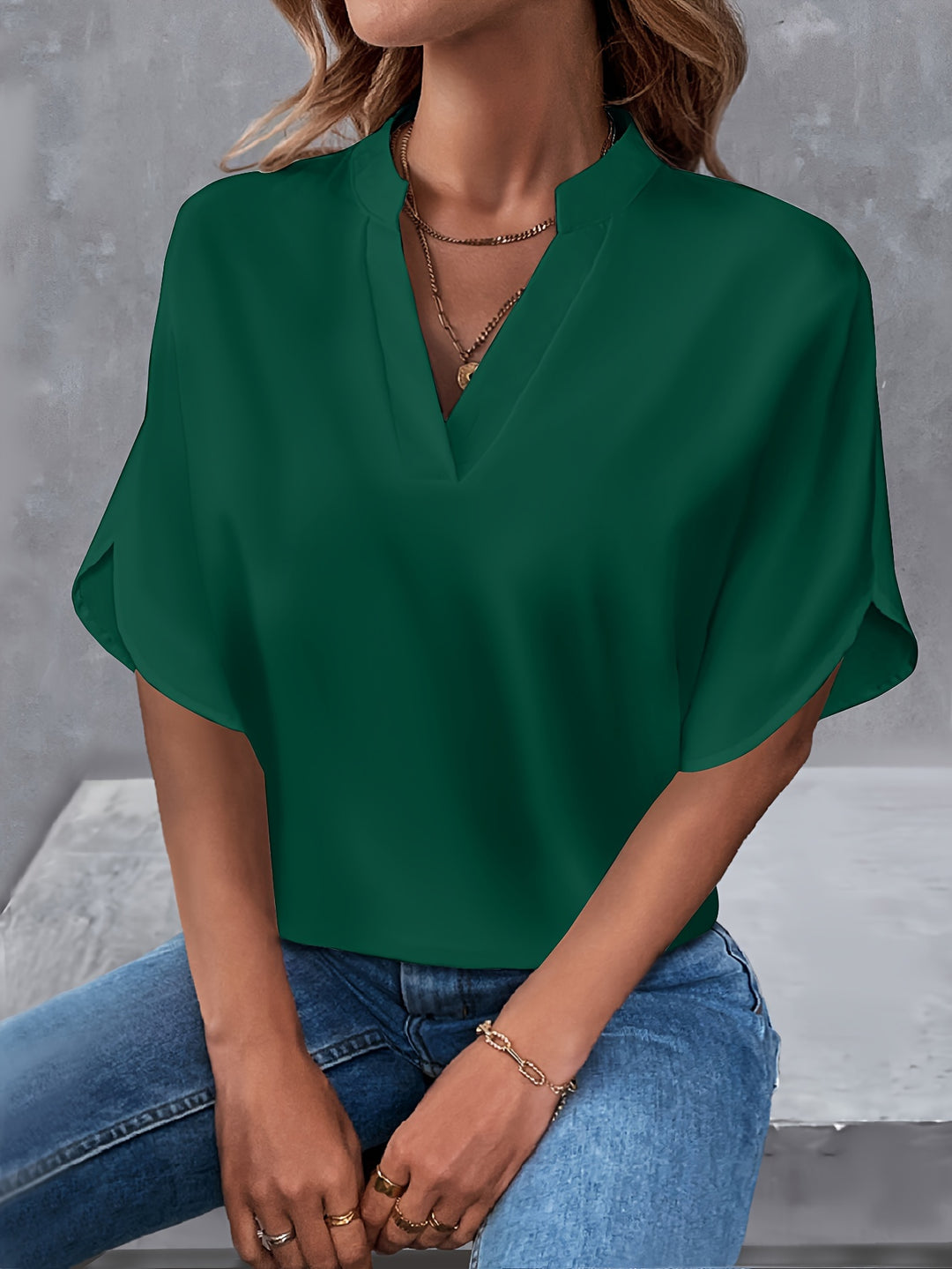 Women's Loose V-Neck Blouse with Short Sleeves | Casual Top