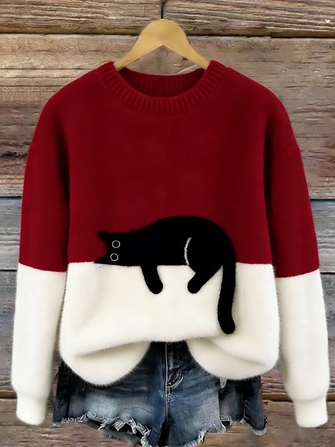 Damski sweter z motywem śpiącego kota