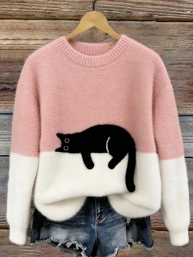 Damski sweter z motywem śpiącego kota