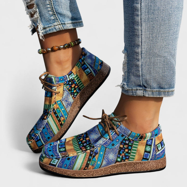 Seryphina | Women's Boho Lace-Up Sneakers with a Colorful Pattern, Round Toe, and Platform Sole