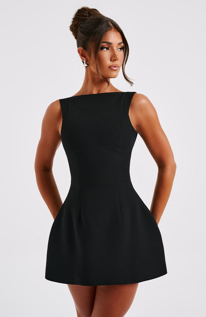 Women's Sleeveless Boat Neck Dress with Defined Waist and Flared Cut | Mini