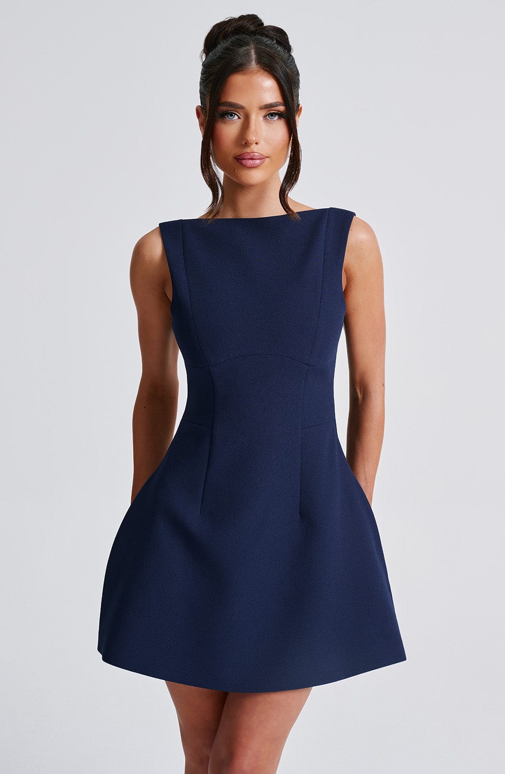 Women's Sleeveless Boat Neck Dress with Defined Waist and Flared Cut | Mini