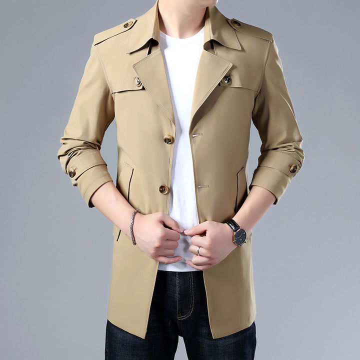 Męski trencz slim fit jednorzędowy z guzikami