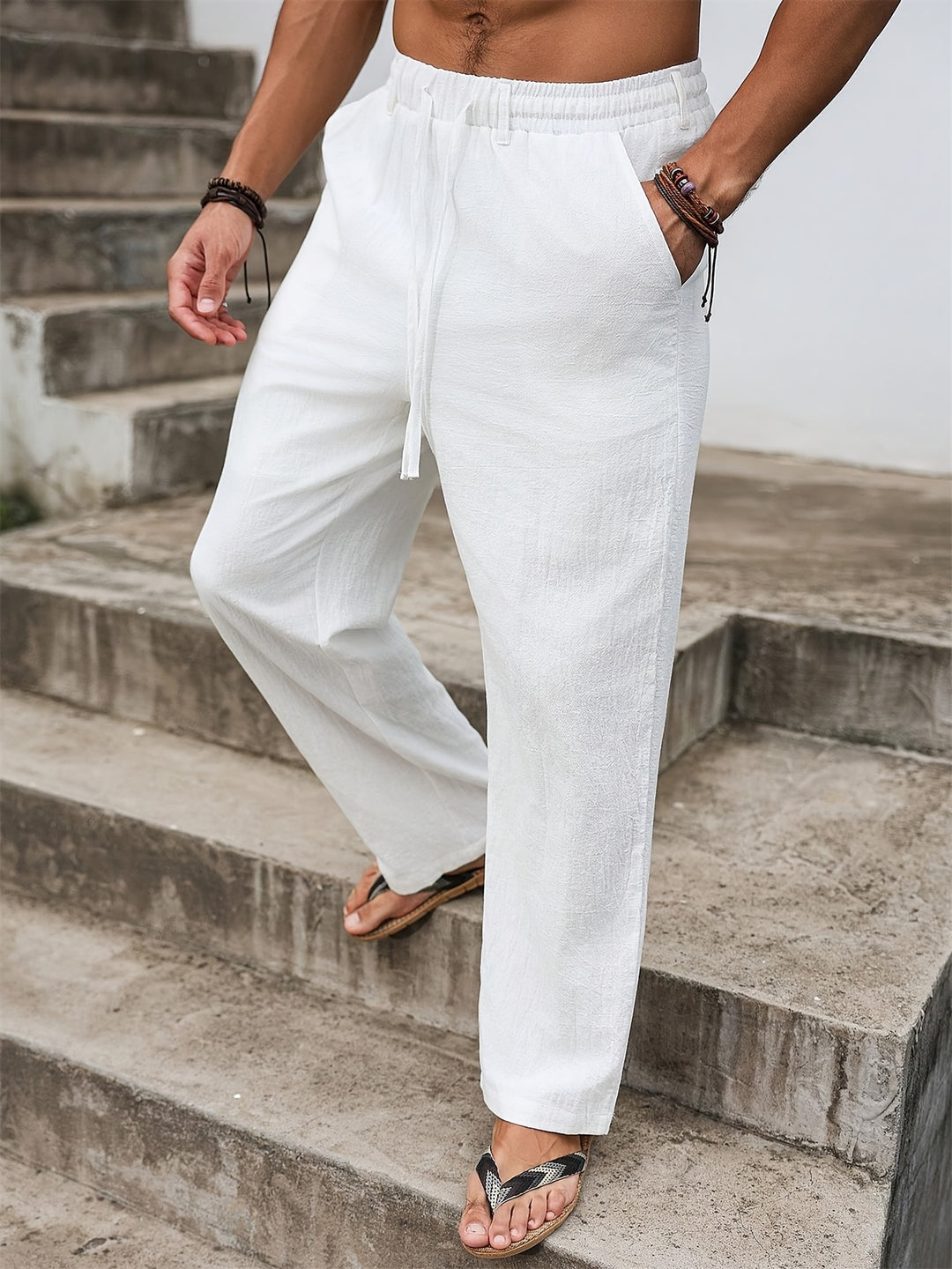 Men's Minimalist Pants Straight Leg Drawstring Waist Pants | Modern