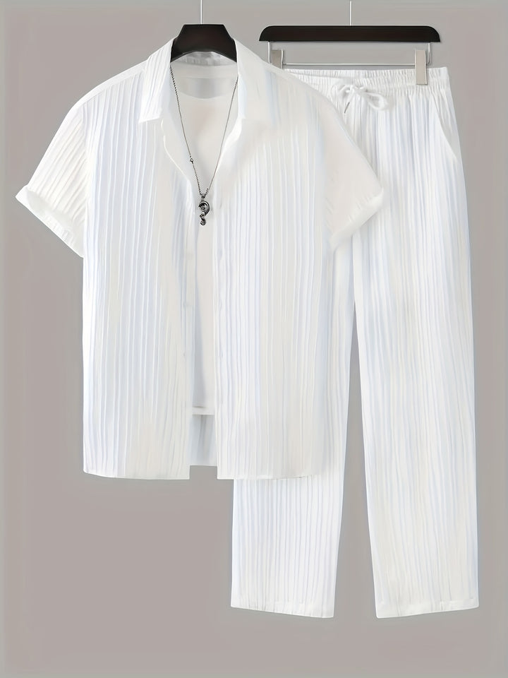 Men's Home Set | Shirt and Striped Pants Set | Regular Fit | Comfortable Relaxed Style