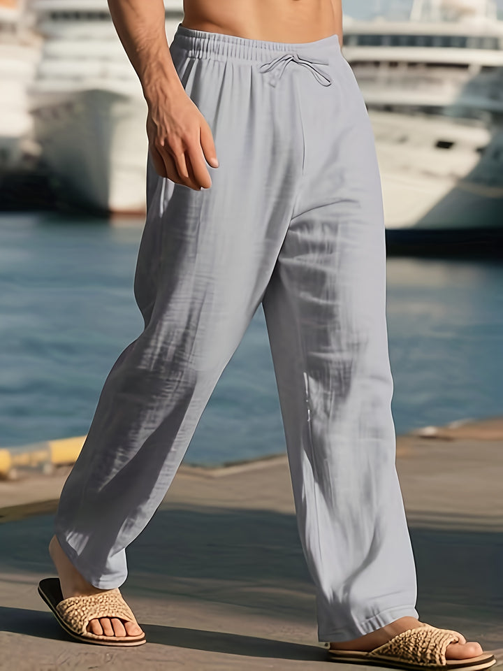 Men's Straight Leg Pants with Drawstring Waist | Solid Color