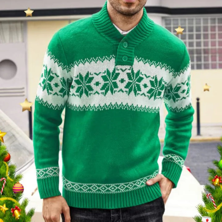 Męski zielony sweter z wzorem jacquard