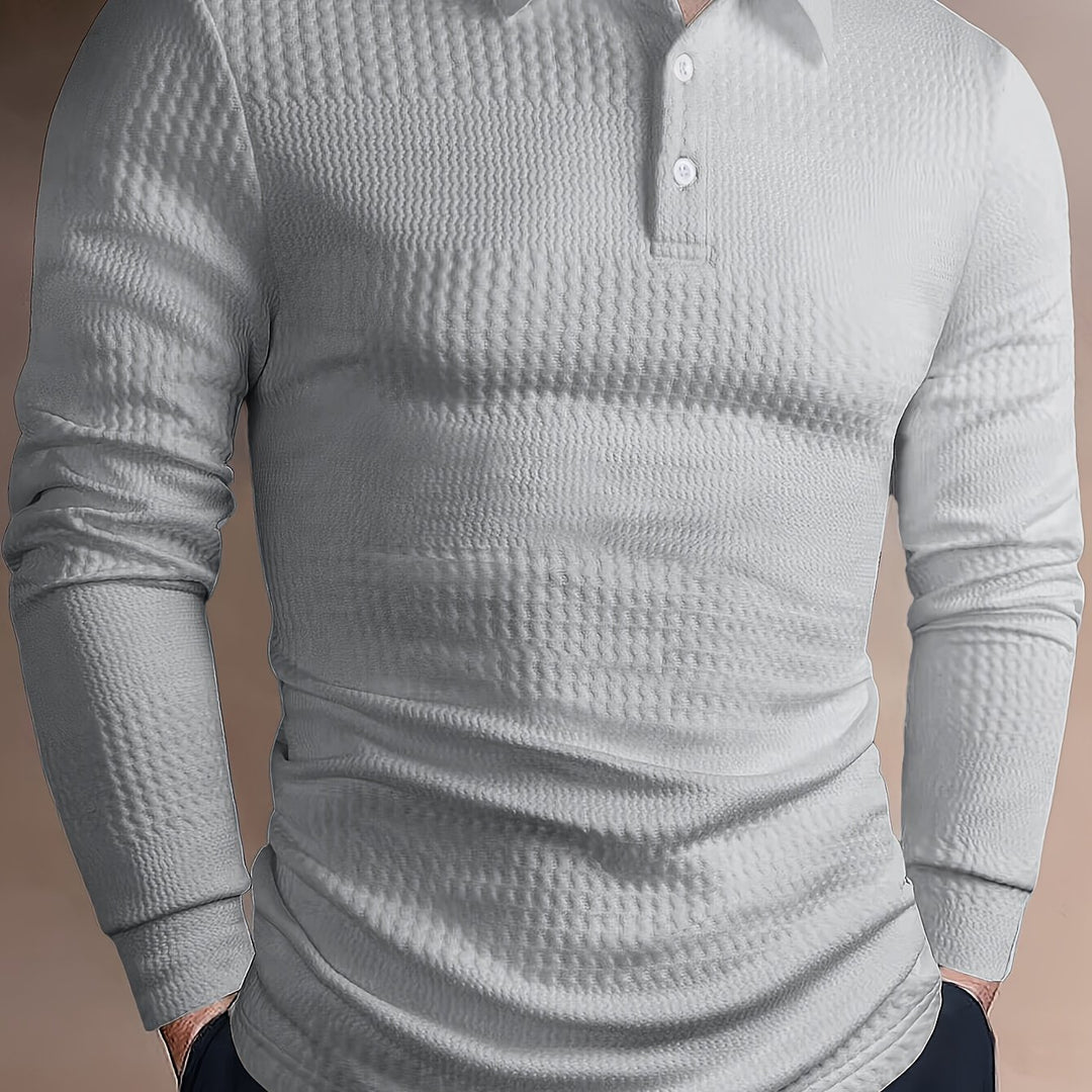 Men's Long Sleeve Polo | Slim Fit Shirt | Textured Finish | Smart Casual Style